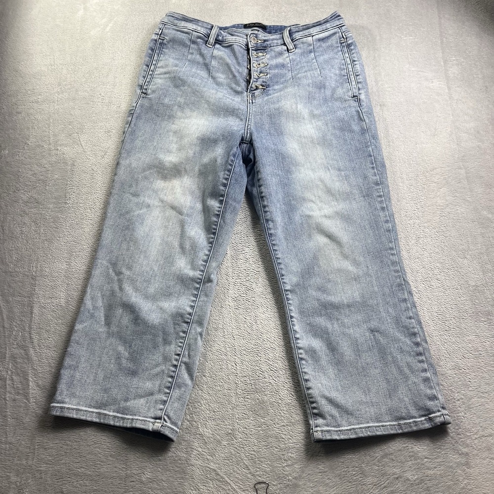 Judy Blue Jeans Womens Size 15/32 Wide Leg Cropped High Waist Button Fly Denim